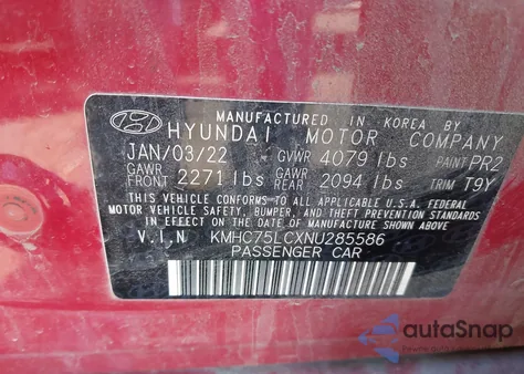 2022 Hyundai Ioniq Hybrid Se z USA, uszkodzony, nr VIN KMHC75LCXNU285586